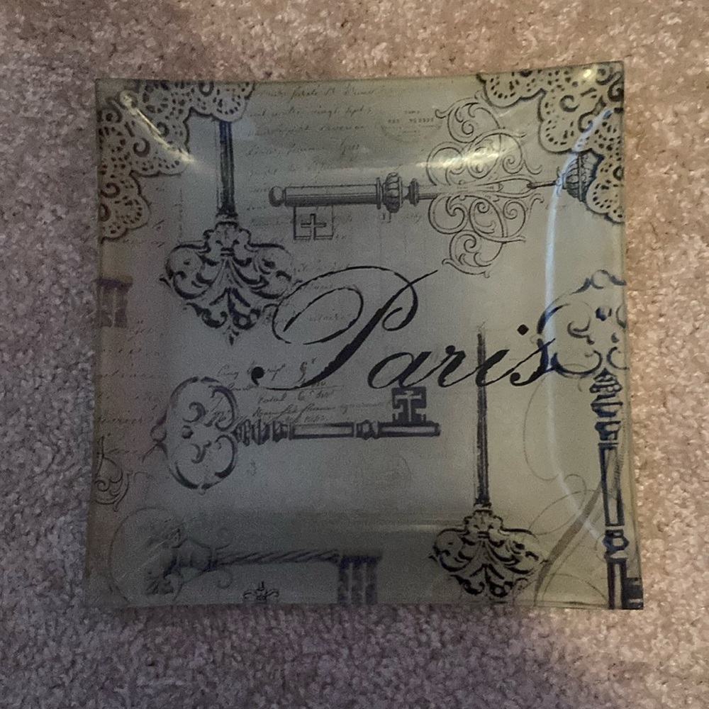 Paris boudoir blue/green decor glass tray